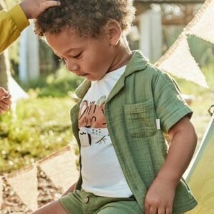 camisa manga corta bambula verde bebé niño Mayoral