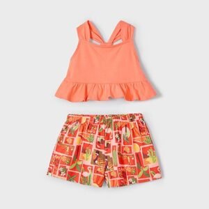 conjunto top y short bambula naranja mini niña Mayoral