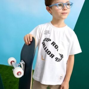 conjunto punto, camiseta texto blanca mini niño Mayoral