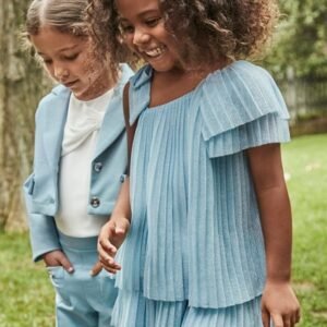 vestido asimétrico plisado azul mini niña Mayoral