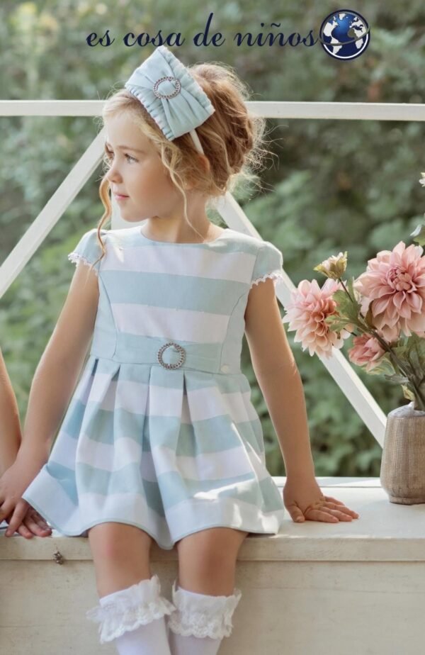 vestido manga corta vestir rayas verde agua mini niña Miranda - Imagen 2