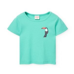 camiseta corta canalé verde tucán chica Boboli