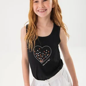 camiseta tirantes negra corazón chica boboli