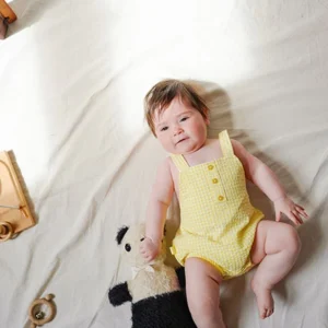 pelele popelín cuadritos amarillo bebé niña Boboli