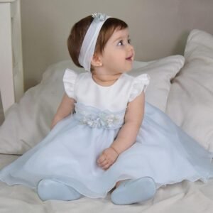 vestido bebé bautizo organza azul bebé niña Amaya