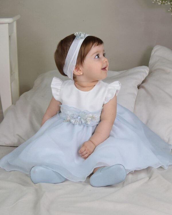 vestido bebé bautizo organza azul bebé niña Amaya