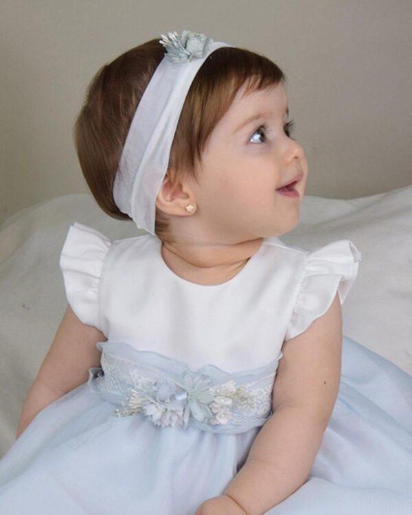 vestido bebé bautizo organza azul bebé niña Amaya - Imagen 2