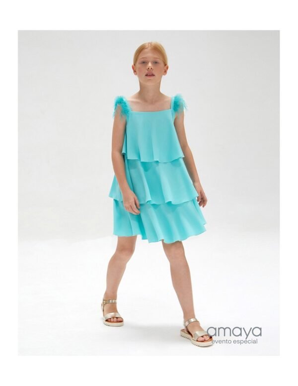 vestido tirantes plumas crepé ceremonia niña Amaya