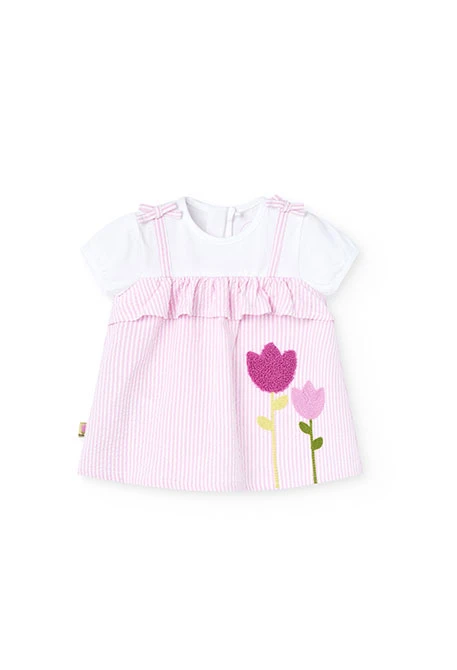 vestido popelín rayas en rosa y blanco bebé niña boboli