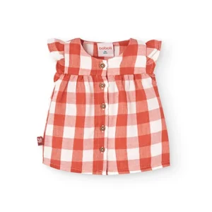 vestido botones cuadros teja y blanco bebé niña Boboli