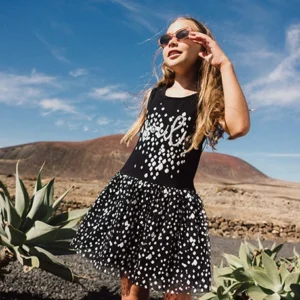 vestido punto falda tul blanco y negro chica boboli