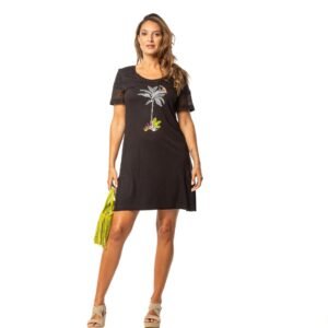 vestido algodón manga corta crochet negro Señoretta