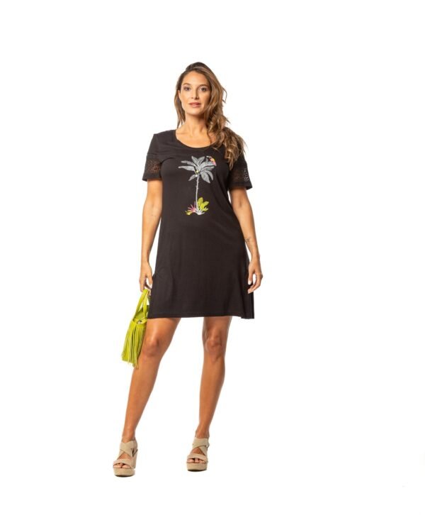 vestido algodón manga corta crochet negro Señoretta
