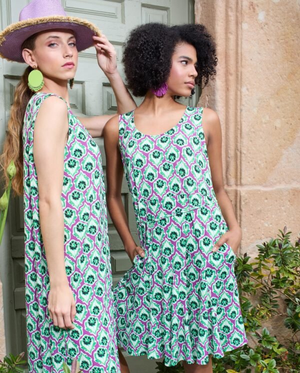vestido sin mangas vuelo godets verde mujer Señoretta