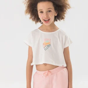 camiseta corta punto liso blanca chica Boboli