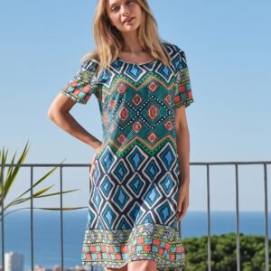 vestido manga corta estampado geométrico mujer Massana