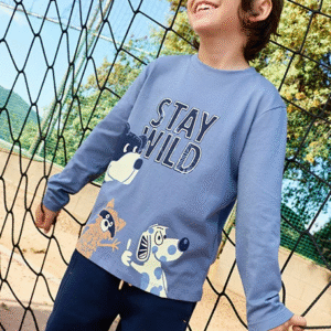 camiseta manga larga azul animales mini niño bóboli