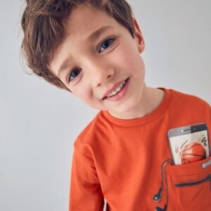camiseta manga larga naranja serigrafía móvil mini niño Mayoral