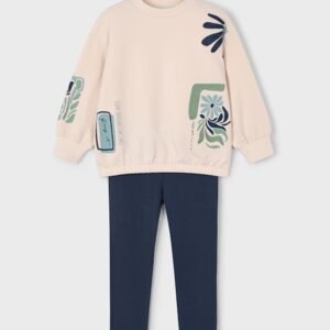 conjunto sudadera y legging beige y marino mini niña Mayoral