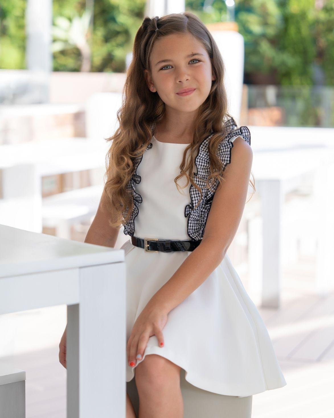 vestido vestir blanco volantes cuadro vichy Miranda chica - Imagen 2