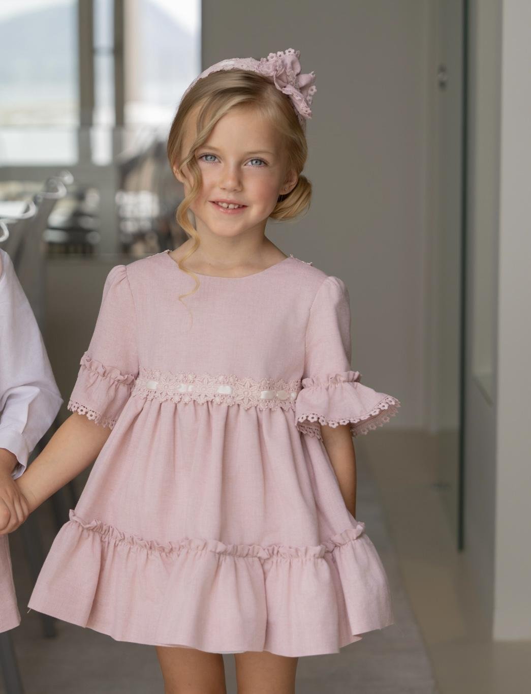 vestido media manga ceremonia rosa niña Miranda