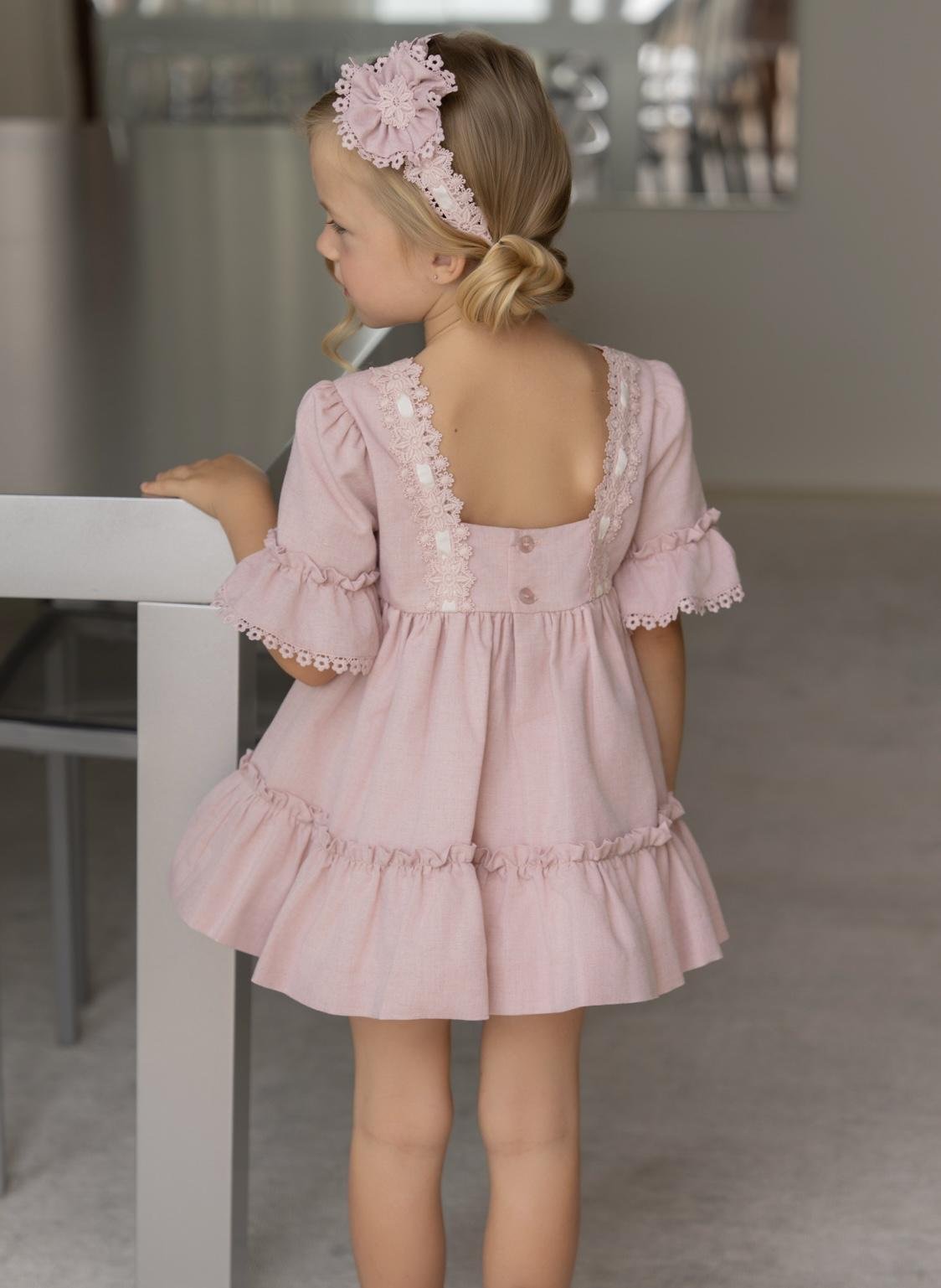 vestido media manga ceremonia rosa niña Miranda - Imagen 2