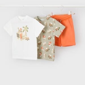 conjunto punto 2 camisetas y bermuda naranja mini niño Mayoral