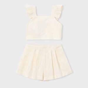 conjunto bermuda y top ceremonia beige mini niña Mayoral