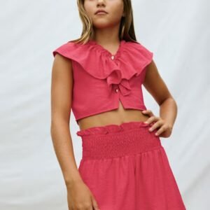 conjunto pantalón corto y top volantes coral chica Mayoral