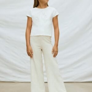 pantalón largo beige efecto lino chica Mayoral