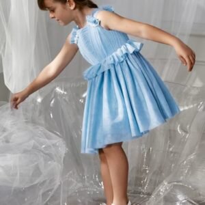 vestido ceremonia tul brillo celeste Abel Y Lula