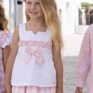 conjunto blusa y falda cuadros rosa y blanco niña Miranda