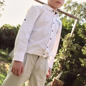 camisa blanca manga larga letras chico Boboli