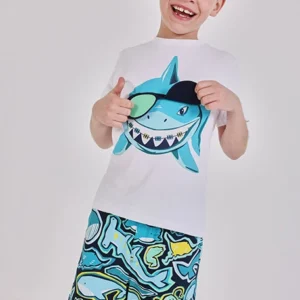 camiseta m/c blanca tiburón interactiva mini niño boboli