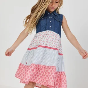 vestido sin mangas dénim combinado niña Boboli