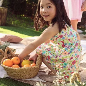 vestido niña satén estampado flores Boboli