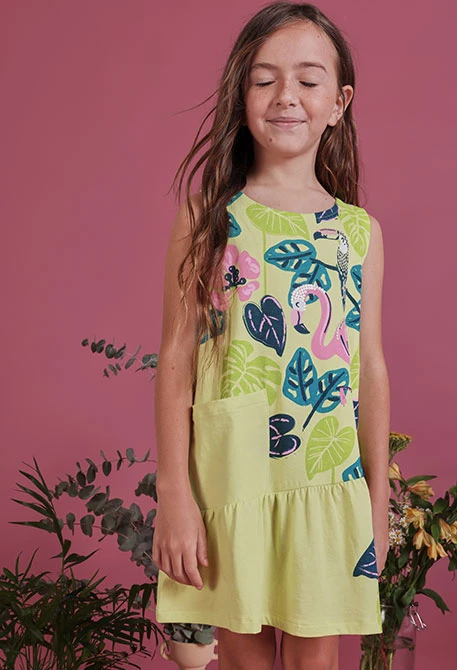 vestido punto verde flamenco chica Boboli
