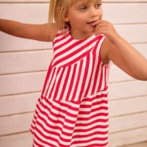 vestido rayas asimétricas roja y blanca mini niña Mayoral