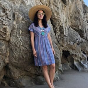 vestido manga corta rayas multicolor Señoretta