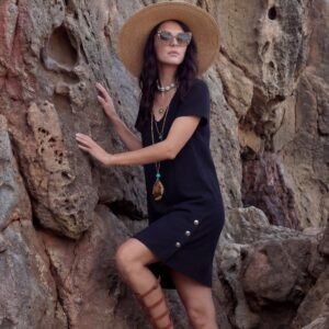 vestido manga corta negro poliéster Señoretta