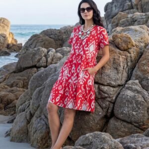 vestido manga corta volantes rojo Señoretta