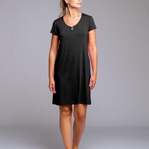 vestido manga corta viscosa adorno metálico negro Egatex