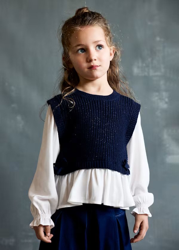 camisa con chaleco tricot marino mini niña Mayoral